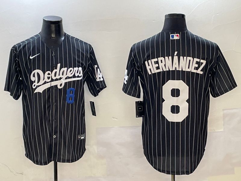 Men Los Angeles Dodgers #8 Hernandez Black Stripe Jointly Name 2025 Nike MLB Jersey style 11